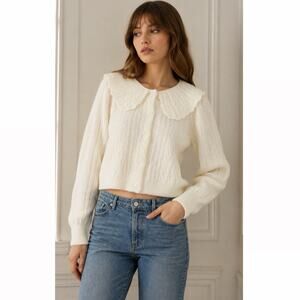Rixo Wool Blend Jelena Cardigan Cream Sz Small